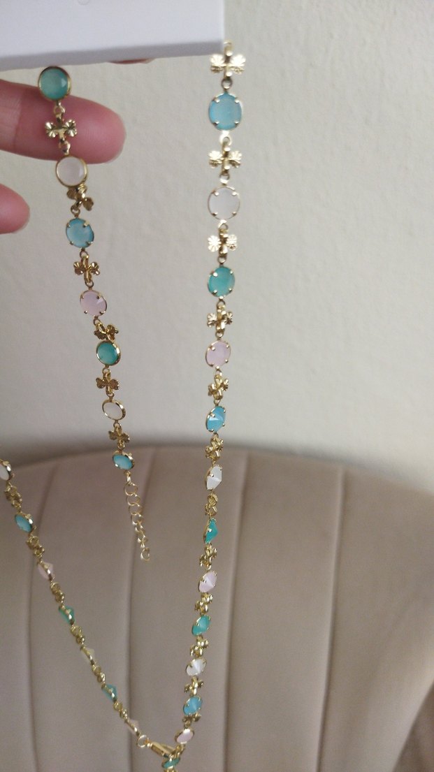 Uzun Zincir Detaylı y kolye bileklik Turkuaz bohem takı seti - Görsel 3