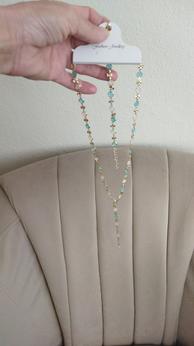 Uzun Zincir Detaylı y kolye bileklik Turkuaz bohem takı seti - Görsel 5