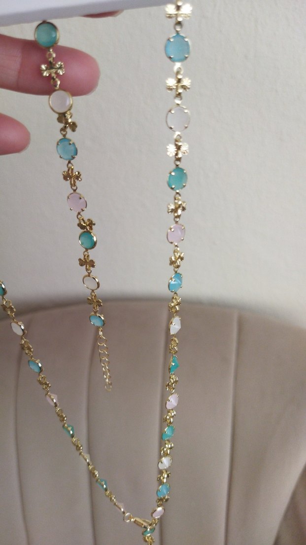 Uzun Zincir Detaylı y kolye bileklik Turkuaz bohem takı seti - Görsel 4