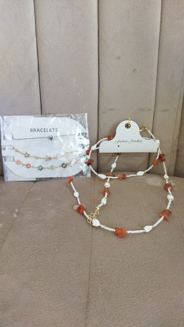 Uzun Beyaz Boncuklu Bohem Kolye seti halhal bileklik kolye - Görsel 4