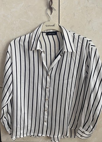 Çizgili, saten Kadın gömlek - Görsel 2