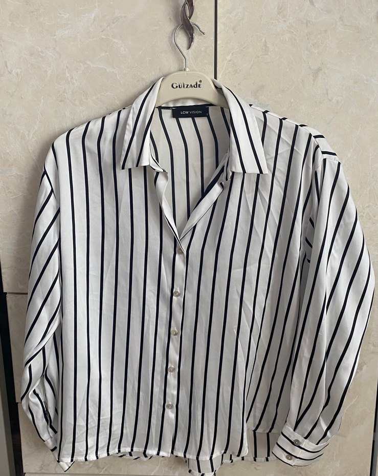 Çizgili, saten Kadın gömlek - Görsel 2