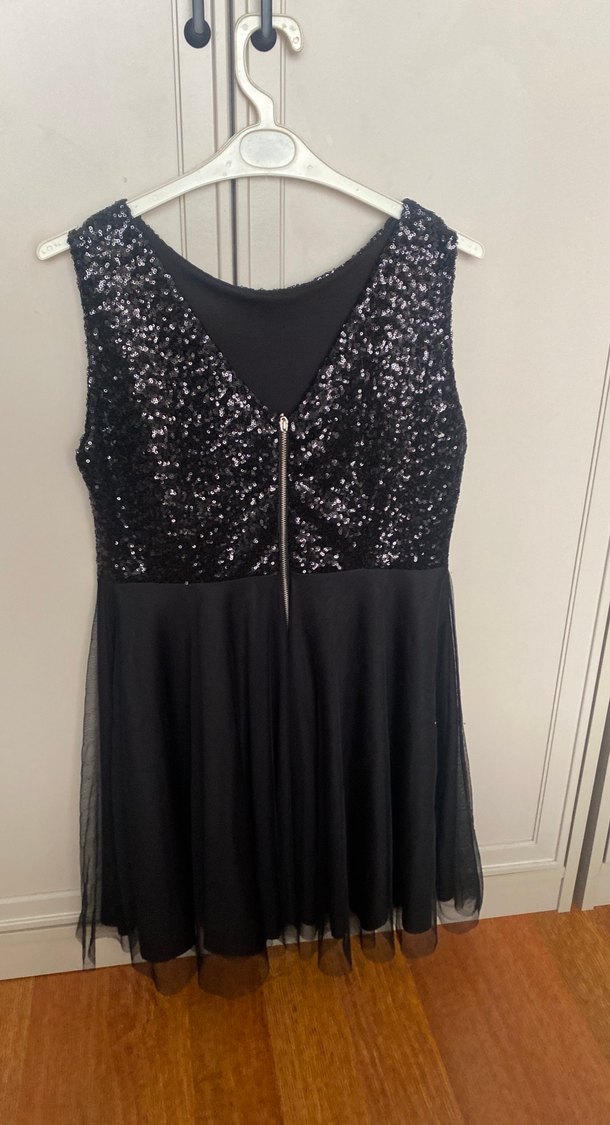 Siyah Parlak Midi Abiye Elbise - Görsel 2