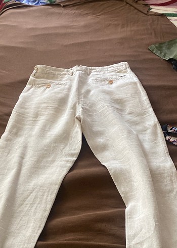 Erkek Bej Keten  Kumaş Pantolon - Görsel 3