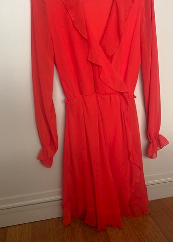 Kırmızı Midi Drapeli Kadın Elbise - Görsel 3