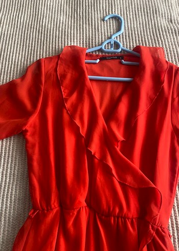 Kırmızı Midi Drapeli Kadın Elbise - Görsel 2