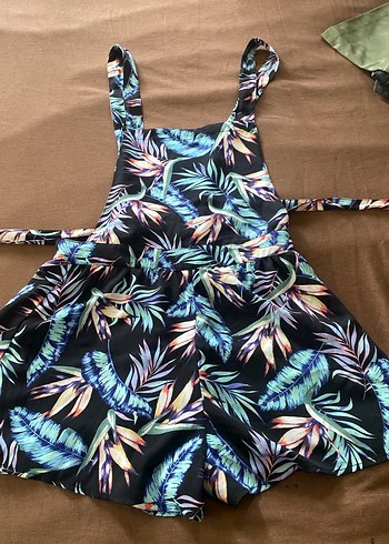 Kadın Çok Renkli Bağlamalı Mini Tulum - Görsel 2