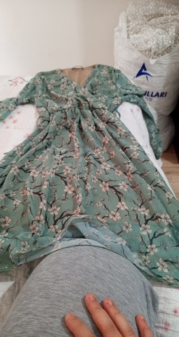 Çiçek Desenli Yeşil Bohem Uzun Elbise - Görsel 4