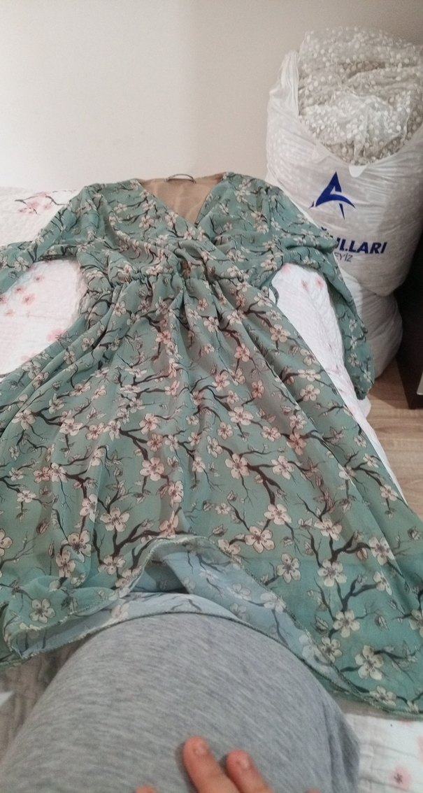 Çiçek Desenli Yeşil Bohem Uzun Elbise - Görsel 5