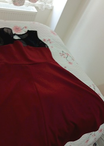 Bordo V Yaka Midi Kadın Abiye Elbise - Görsel 3