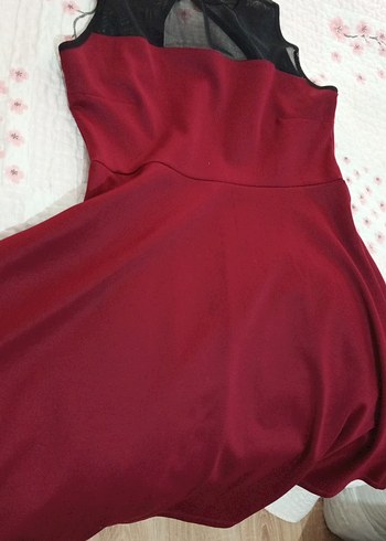 Bordo V Yaka Midi Kadın Abiye Elbise - Görsel 2