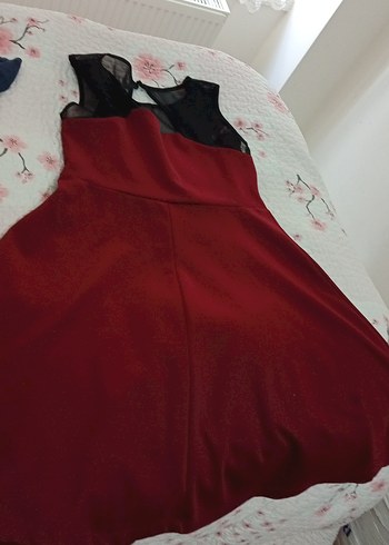 Bordo V Yaka Midi Kadın Abiye Elbise - Görsel 4