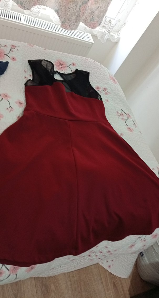 Bordo V Yaka Midi Kadın Abiye Elbise - Görsel 4