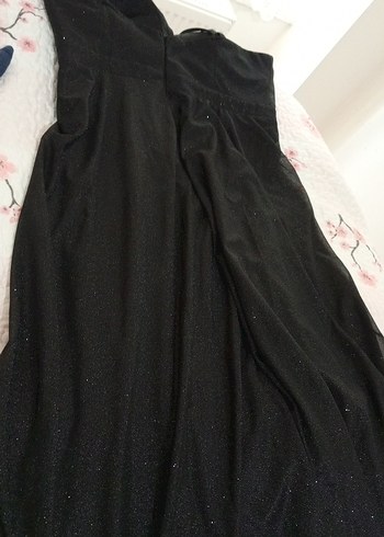 Siyah Uzun Drapeli V Yaka Abiye Elbise - Görsel 3