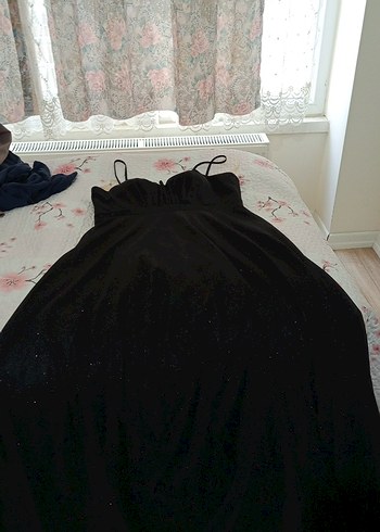 Siyah Uzun Drapeli V Yaka Abiye Elbise - Görsel 5