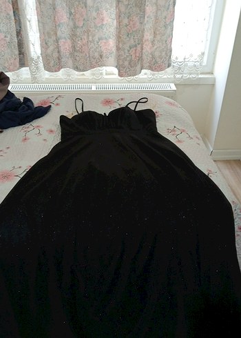 Siyah Uzun Drapeli V Yaka Abiye Elbise - Görsel 4