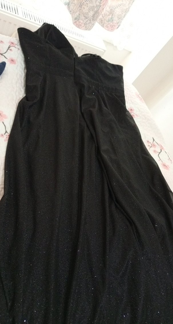 Siyah Uzun Drapeli V Yaka Abiye Elbise - Görsel 3