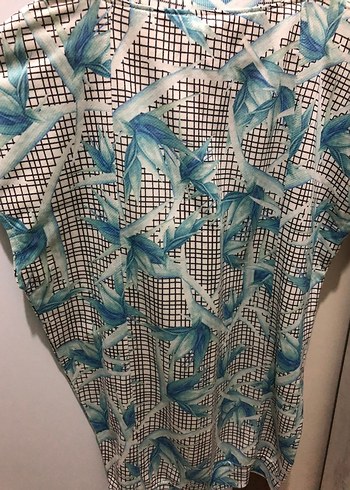 Turkuaz Desenli Kısa Kollu Rahat mini elbise - Görsel 3