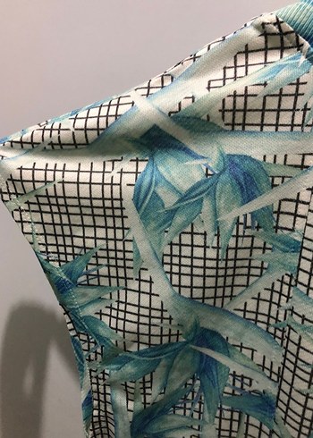 Turkuaz Desenli Kısa Kollu Rahat mini elbise - Görsel 4