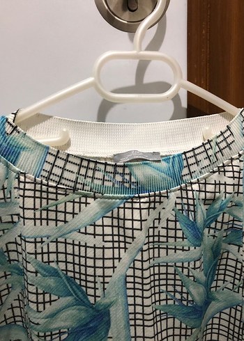 Turkuaz Desenli Kısa Kollu Rahat mini elbise - Görsel 2