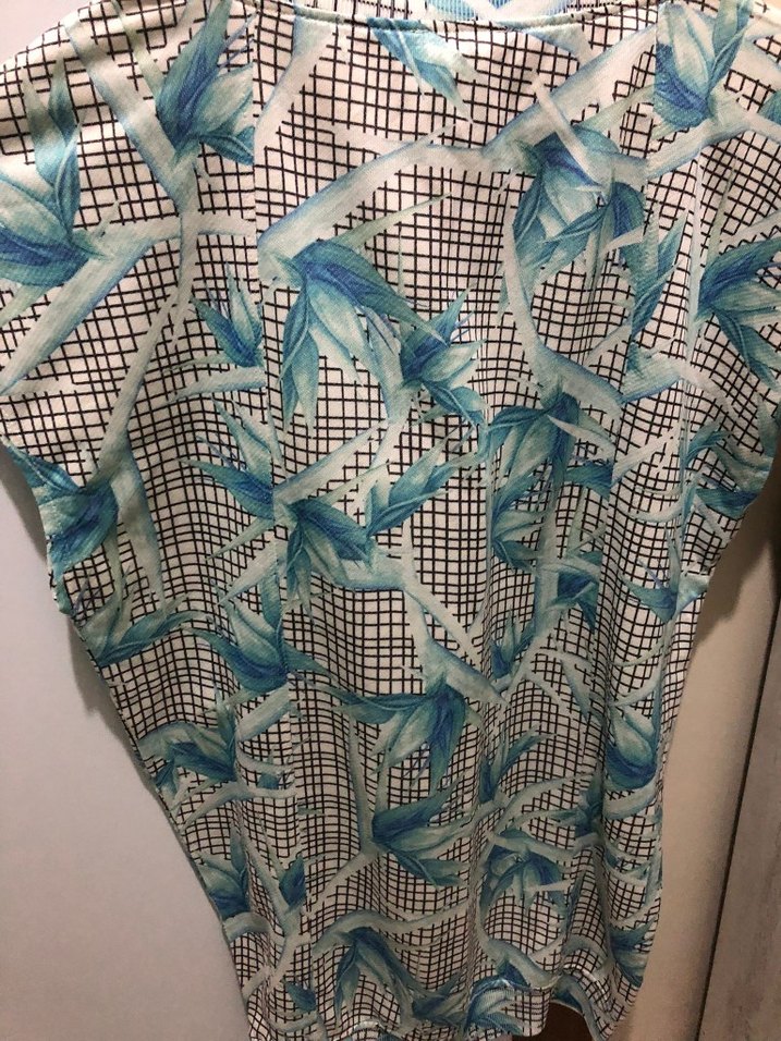 Turkuaz Desenli Kısa Kollu Rahat mini elbise - Görsel 3