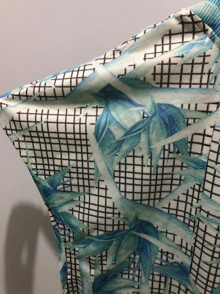 Turkuaz Desenli Kısa Kollu Rahat mini elbise - Görsel 4