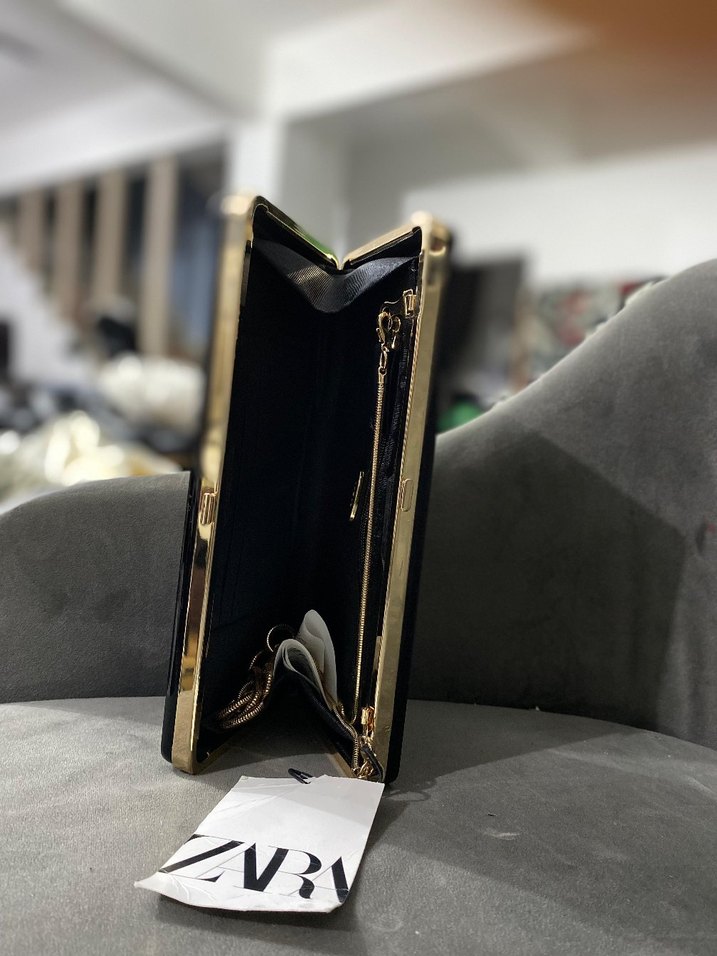 Siyah Deri Fermuarlı Kadın Portföy Çanta - Görsel 2