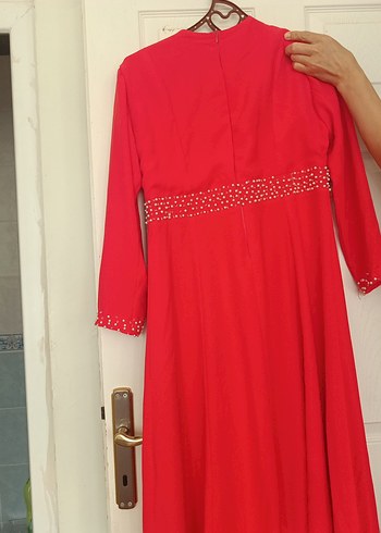 Klasik Elegan Kırmızı Uzun Kadın Elbise - Görsel 7