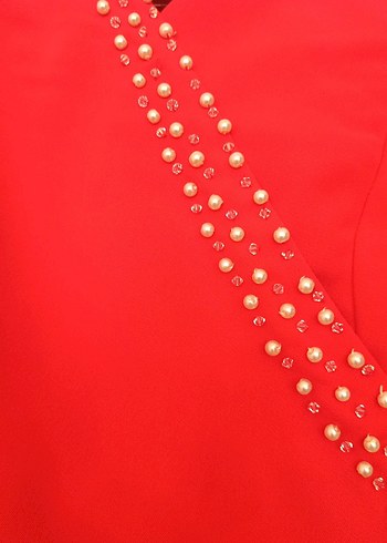 Klasik Elegan Kırmızı Uzun Kadın Elbise - Görsel 4