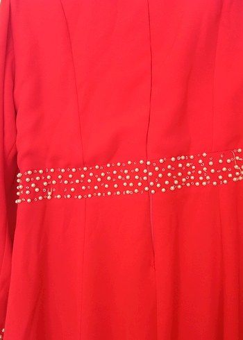 Klasik Elegan Kırmızı Uzun Kadın Elbise - Görsel 6