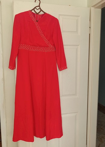 Klasik Elegan Kırmızı Uzun Kadın Elbise - Görsel 2