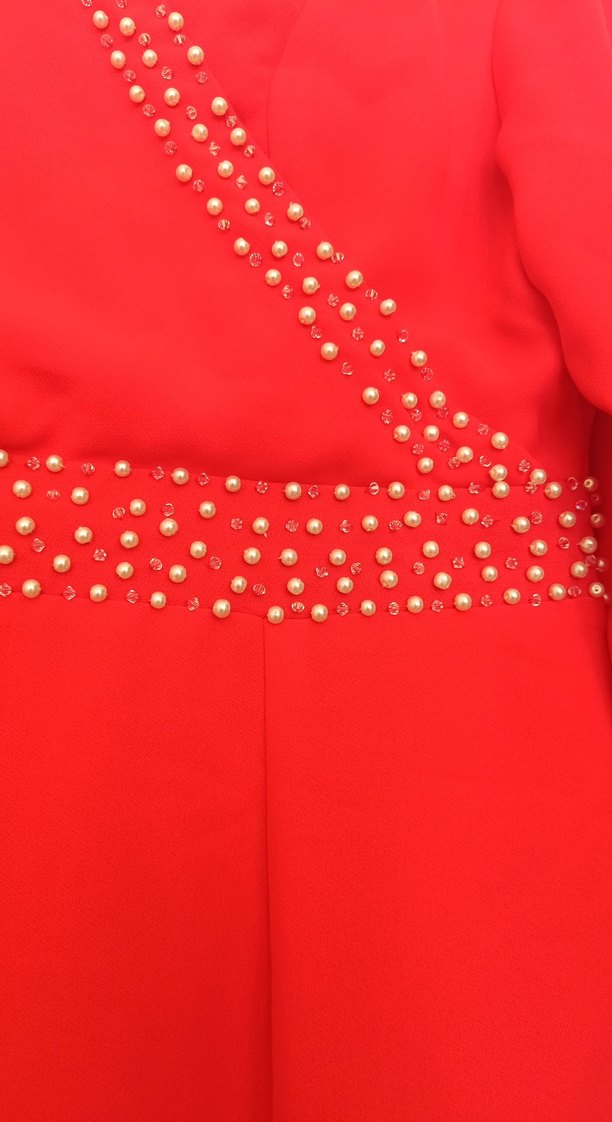 Klasik Elegan Kırmızı Uzun Kadın Elbise - Görsel 3