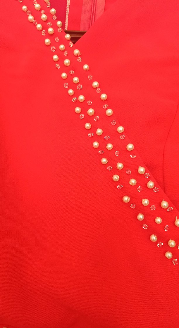 Klasik Elegan Kırmızı Uzun Kadın Elbise - Görsel 4