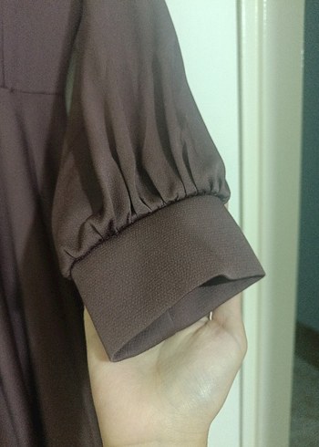 Drapeli Kahverengi Uzun Kollu Kadın Elbise - Görsel 6