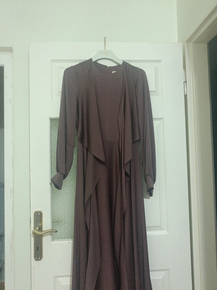 Drapeli Kahverengi Uzun Kollu Kadın Elbise - Görsel 4