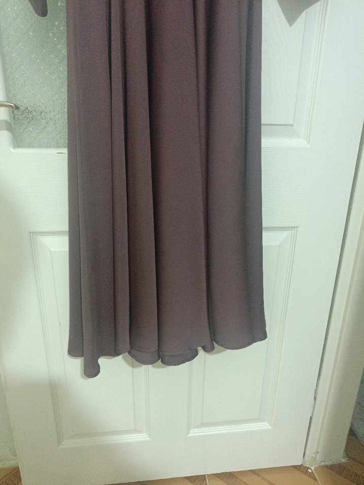 Drapeli Kahverengi Uzun Kollu Kadın Elbise - Görsel 5