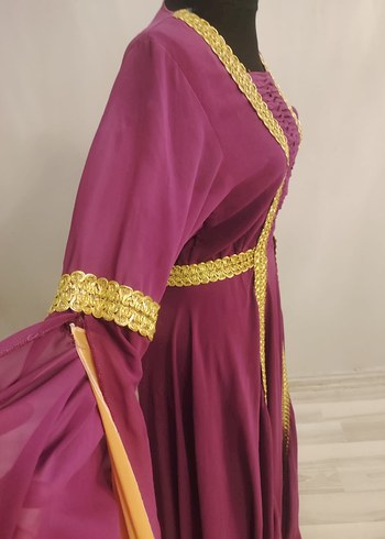 Uzun Mor Drape İşlemeli Kadın Hint Elbisesi - Görsel 2