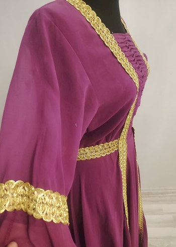 Uzun Mor Drape İşlemeli Kadın Hint Elbisesi - Görsel 3