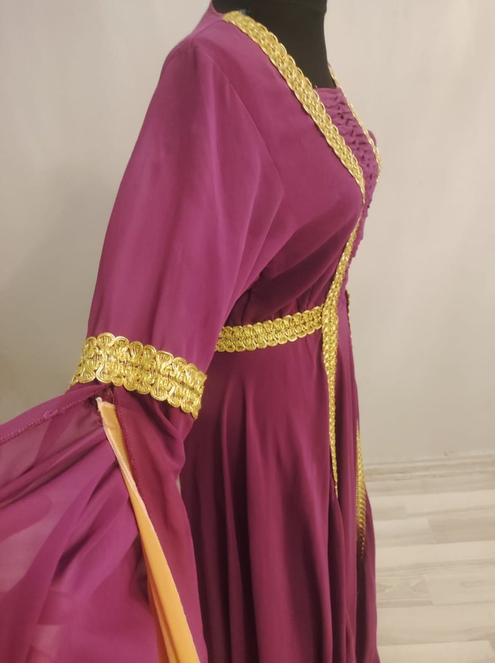 Uzun Mor Drape İşlemeli Kadın Hint Elbisesi - Görsel 2