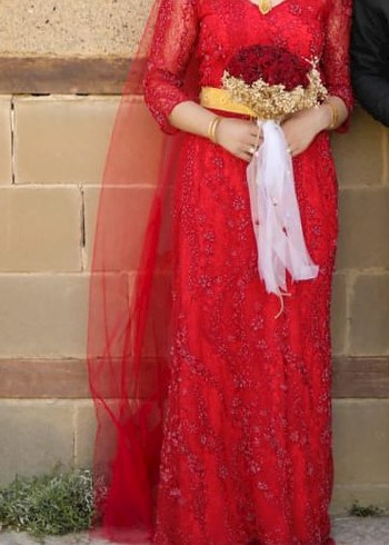 Uzun Kollu Kırmızı Nakışlı Kına Elbisesi - Görsel 6