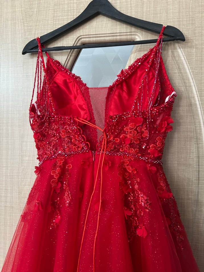 Kırmızı İşlemeli ince askılı kına Elbisesi - Görsel 5