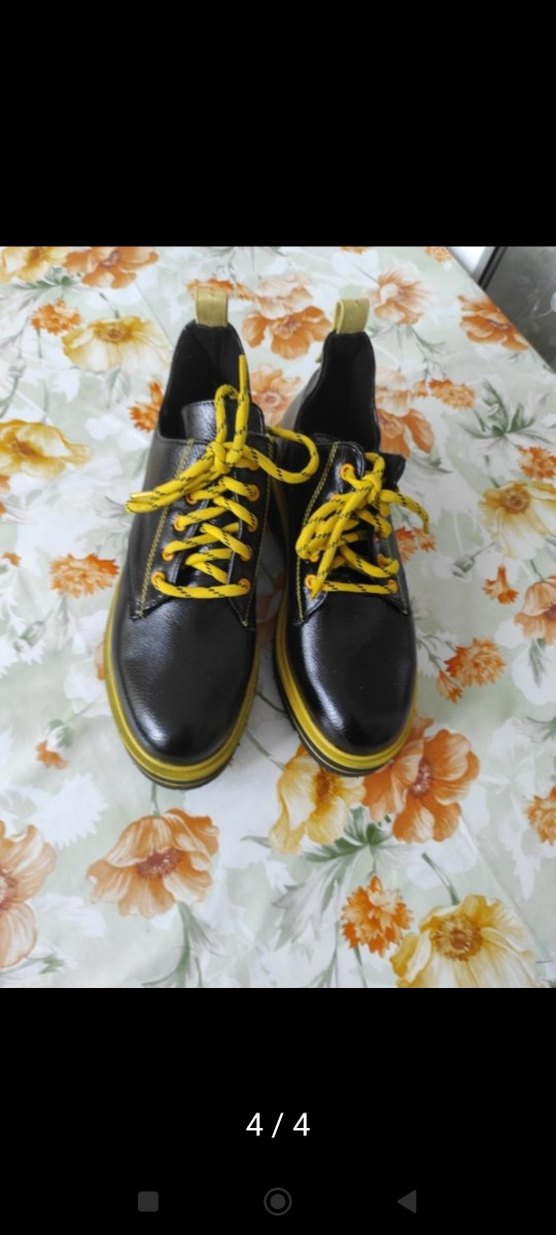 bayan Sarı Bağcıklı Siyah Sokak Stili Ayakkabı 39 numara - Görsel 4