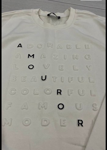 Beyaz Pamuklu Erkek Yazı ve kabartma detaylı Sweatshirt - Görsel 5