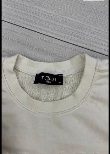 Beyaz Pamuklu Erkek Yazı ve kabartma detaylı Sweatshirt - Görsel 6