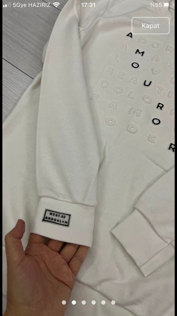 Beyaz Pamuklu Erkek Yazı ve kabartma detaylı Sweatshirt - Görsel 2