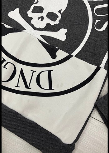 Grunge Punk Baskılı Gri Kadın Sweatshirt - Görsel 7