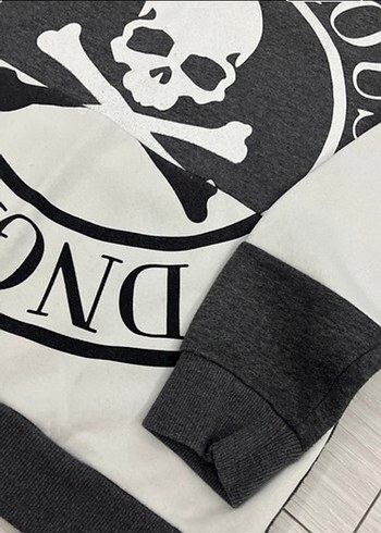 Grunge Punk Baskılı Gri Kadın Sweatshirt - Görsel 2