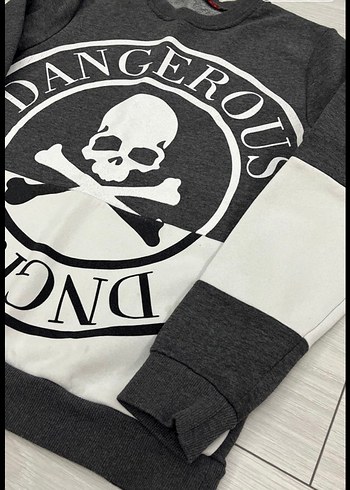 Grunge Punk Baskılı Gri Kadın Sweatshirt - Görsel 6