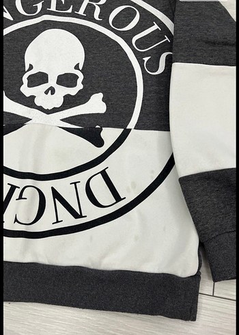 Grunge Punk Baskılı Gri Kadın Sweatshirt - Görsel 4