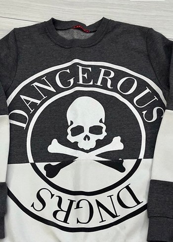 Grunge Punk Baskılı Gri Kadın Sweatshirt - Görsel 5